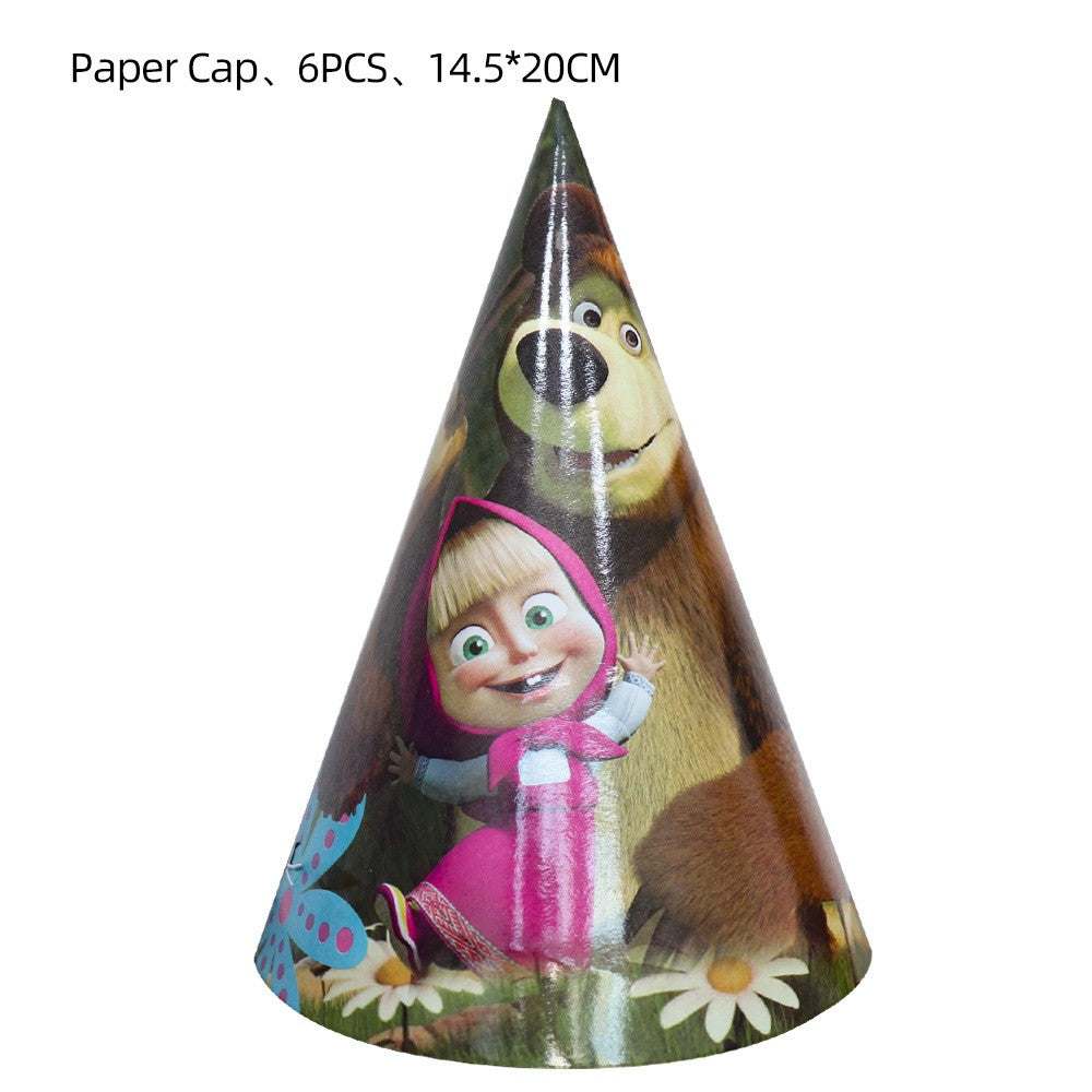 Masha and The Bear Theme Birthday Party Supplies Girls Masha Tableware Set Balloons Plates Cups for Kids Party Baby Shower Decor