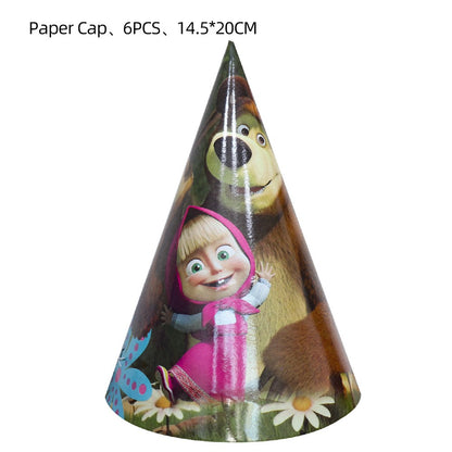 Masha and The Bear Theme Birthday Party Supplies Girls Masha Tableware Set Balloons Plates Cups for Kids Party Baby Shower Decor