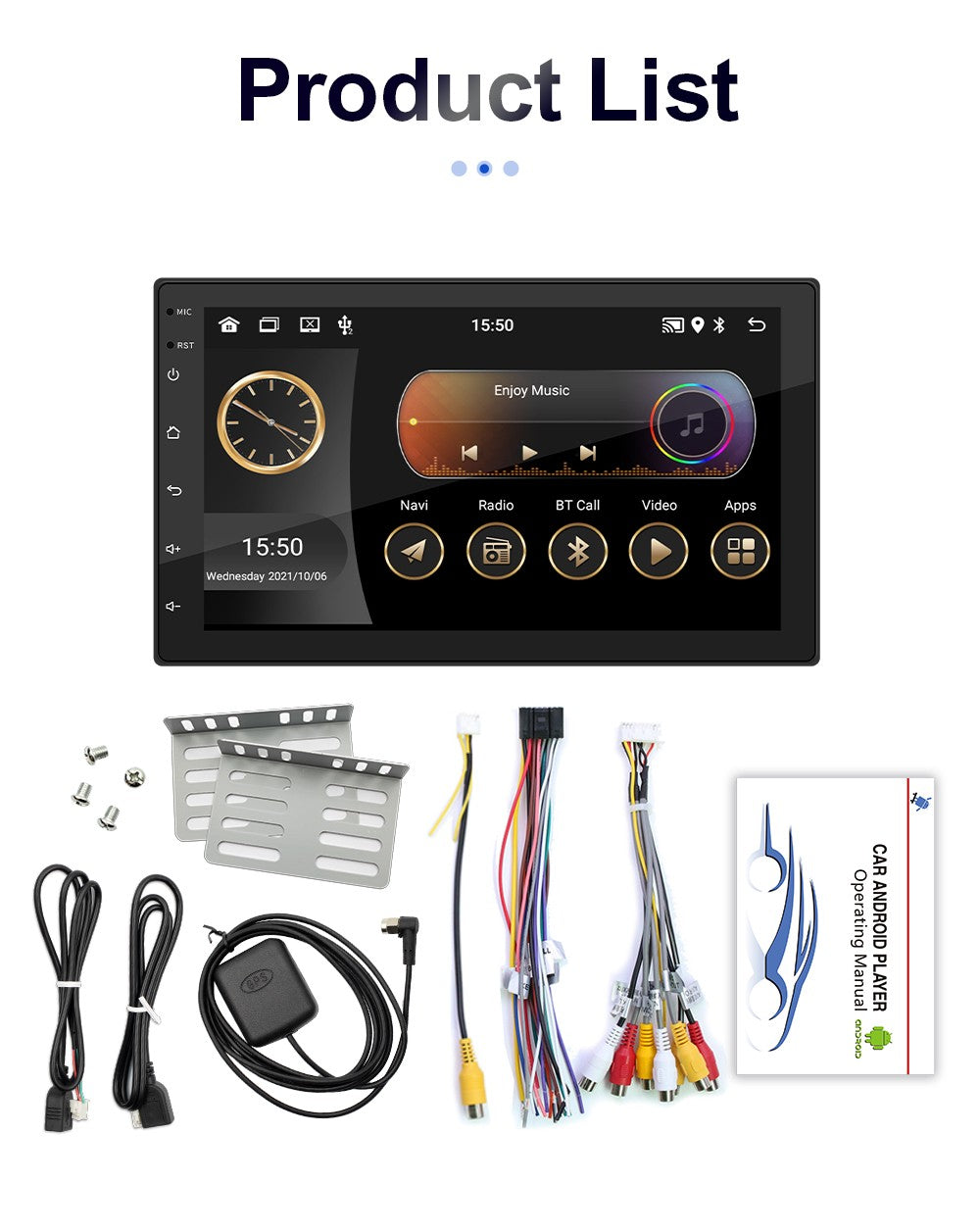 BQCC 7" Quad Core RAM ROM 2GB 32GB Android 13 ASP 16EQ WIFI GPS Navegação Rádio Automotivo Mirrorlink Carplay Car Palyer Para Universal