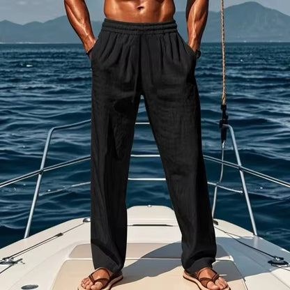 2024 Primavera/Verão Novas Calças Masculinas de Algodão e Linho Moda Verão Casual Cor Sólida Solta Plus Size M-4XL