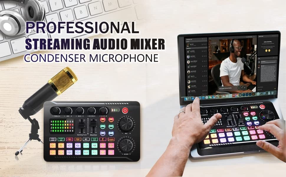 Equipamento DJ Microfone Placa de Som Console Estúdio Kit Placa de Som Cabo Telefone Mixer Mixer de Voz ao Vivo Computador Placa de Som F998