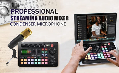 Equipamento DJ Microfone Placa de Som Console Estúdio Kit Placa de Som Cabo Telefone Mixer Mixer de Voz ao Vivo Computador Placa de Som F998