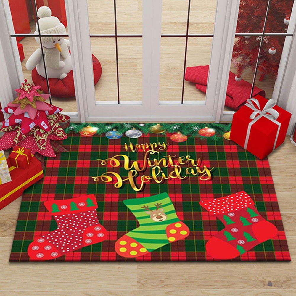 Christmas Decor Carpet - Red Festive Floor Mat, Living Room Holiday Rug, Non-Slip & Easy to Clean, Great Xmas Gift Idea for Fami