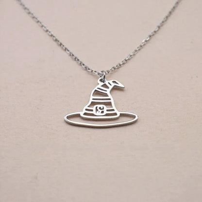 Stainless Steel Necklaces Witch Hat Pendant Necklace For Women Magical Witch Craft Cap Charm Necklace Halloween Jewelry Gifts