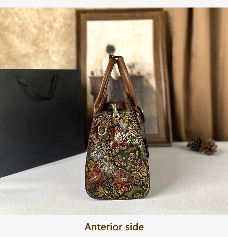 High-End Women's Large Capacity Crossbody Bag Light Luxury Camellia Relief Design Handbag for Stylish Storage