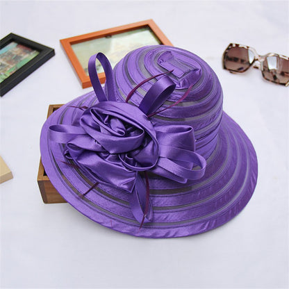 Chapéus de Sol de Organza Femininos Elegantes Chapéu Bucket para Mulheres Chapéu de Festa de Casamento na Igreja Chapéu Fedora Floral Grande de Aba Larga da Moda de Verão