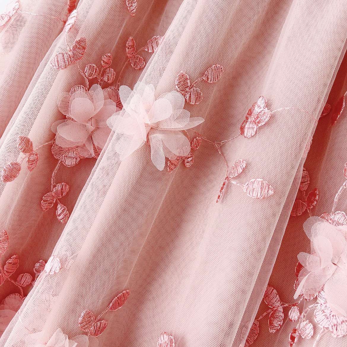 New in A-Line High Waist Embroidery 3D Flower Tulle Midi Skirt Women Spring Summer Pink Chic Elegant Mesh Party Long Skirt