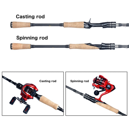 BIUTIFU Varas de Pesca Fuji para Spinning e Casting 1.98/2.1/2.4/2.7/3.0/3.3m Carbono T800 2 Pontas ML/M/MH/H Isca 5-80g Carretilha Vara Rápida