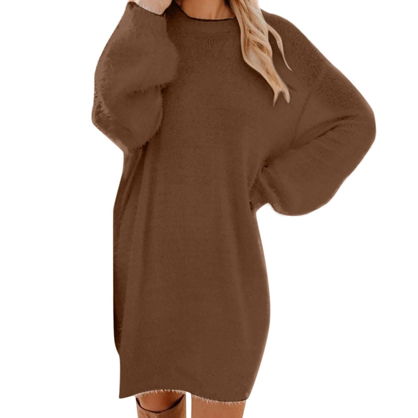 Women Winter Sweater Knit Crewneck Warm Long Sleeve O-Neck Casual Sweatshirts Dress Solid Color Oversized Basic Ladies Cloth