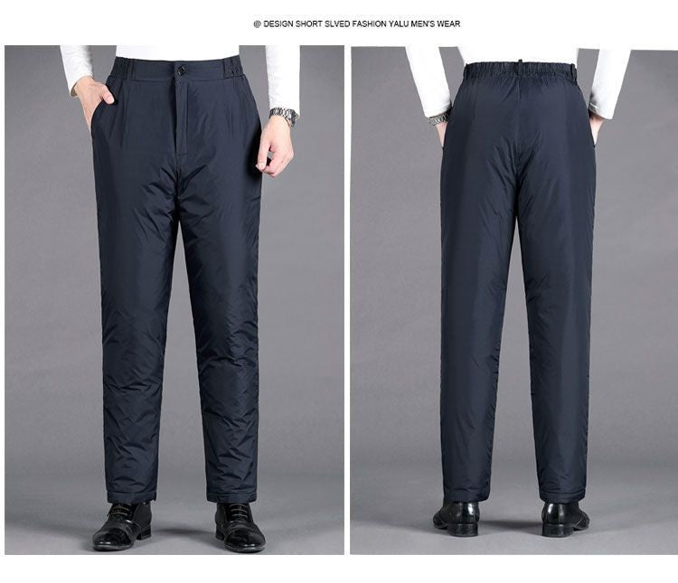 Calça Masculina Grossa de Inverno Corta-vento Quente Reta Acolchoada Algodão Elástico Forrada de Lã para Uso Externo