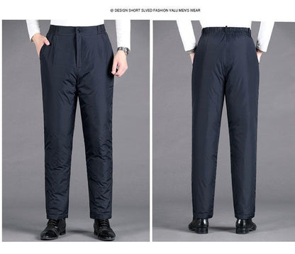Calça Masculina Grossa de Inverno Corta-vento Quente Reta Acolchoada Algodão Elástico Forrada de Lã para Uso Externo