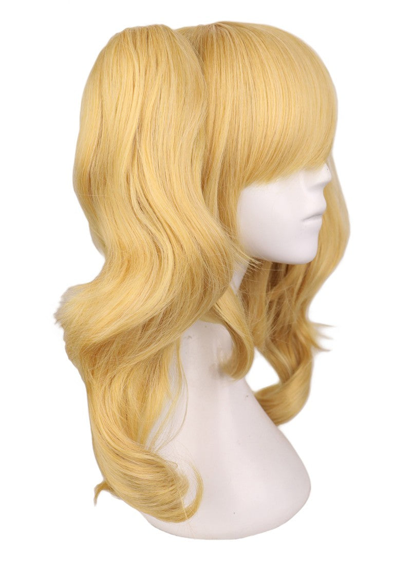 SuQ Peruca Loira Mista Longa Ondulada para Cosplay com 2 Rabos de Cavalo Perucas de Cabelo Sintético