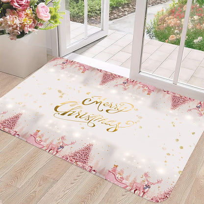 VIKAMA Pink Minimalist Christmas-themed Rug Bedroom, Living Room, Hallway Entrance Mat Soft Comfortable Floor Mat Home Decor