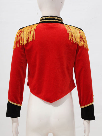 Boys Girls Drum Major Team Uniform Nutcrackers Costume Set Marching Band Tassel Jacket Coat Hat Outfits for Drummer Performance