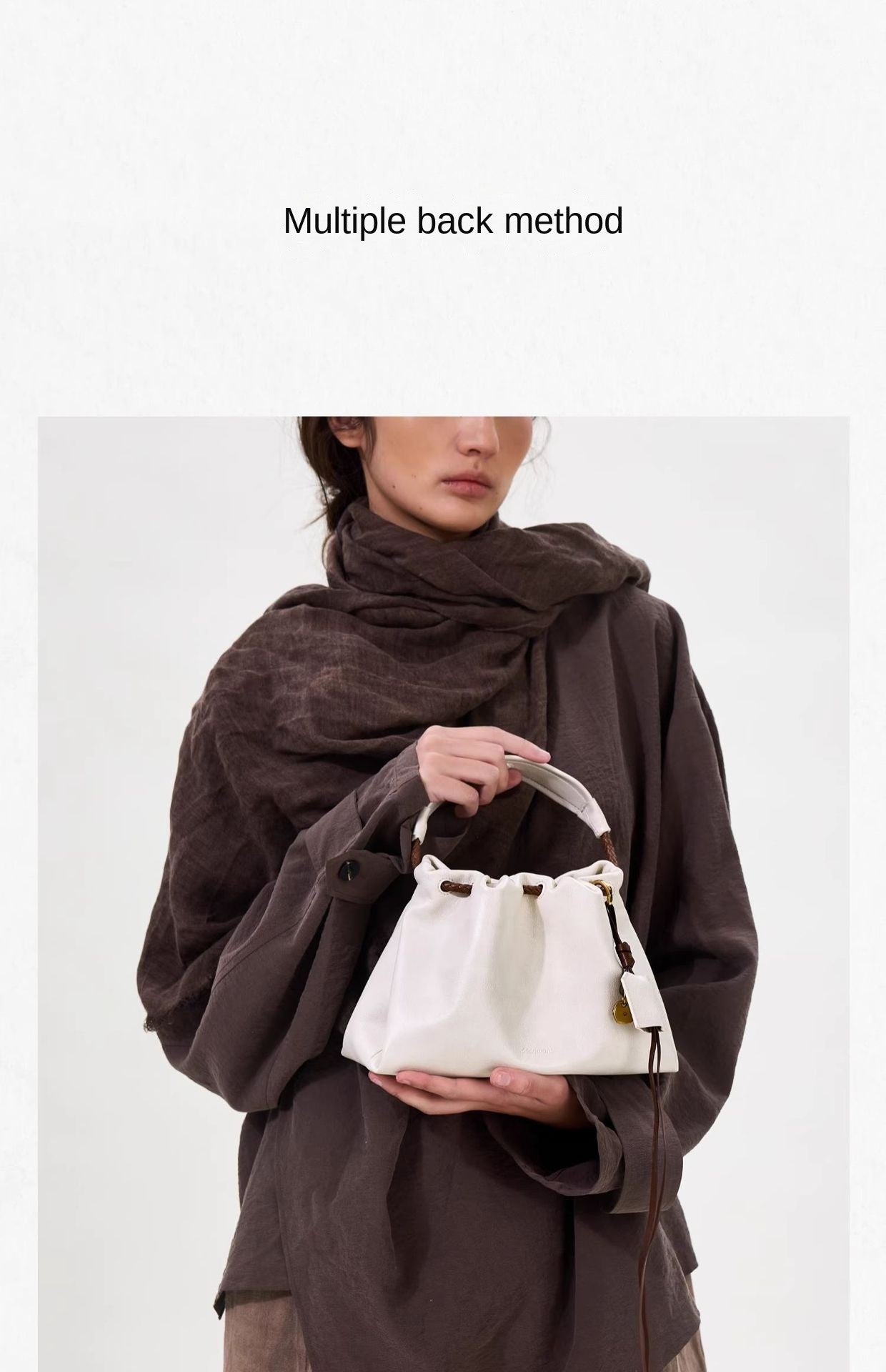 Songmont Genuine Leather Mini Bucket Bag Adjustable Drawstring Multi Straps White Black Blue Casual Chic Crossbody Bag Oversized