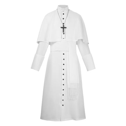 Medieval Renaissance Retro Priest Cosplay Costumes Catholic Church Religion Papal Priest Mass Preacher Solid Robe Clergy Cassock