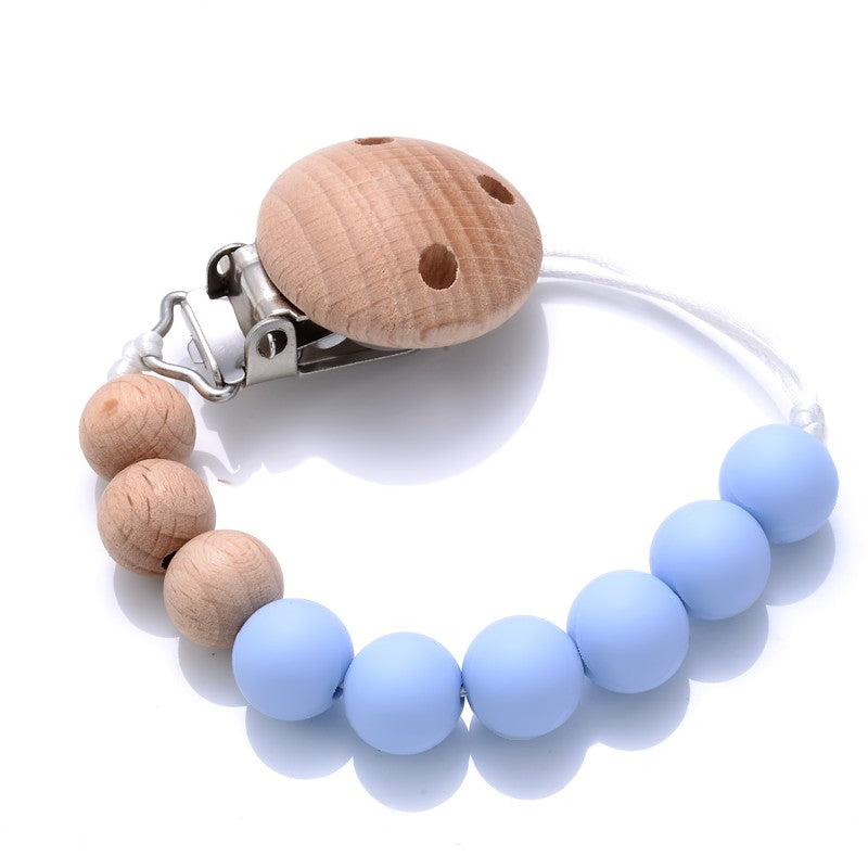 Baby Wooden Pacifier Clip Silicone Teether Round Beads Dummy Holder Chain For Baby Teething Nursing Chewing Toys Shower Gifts