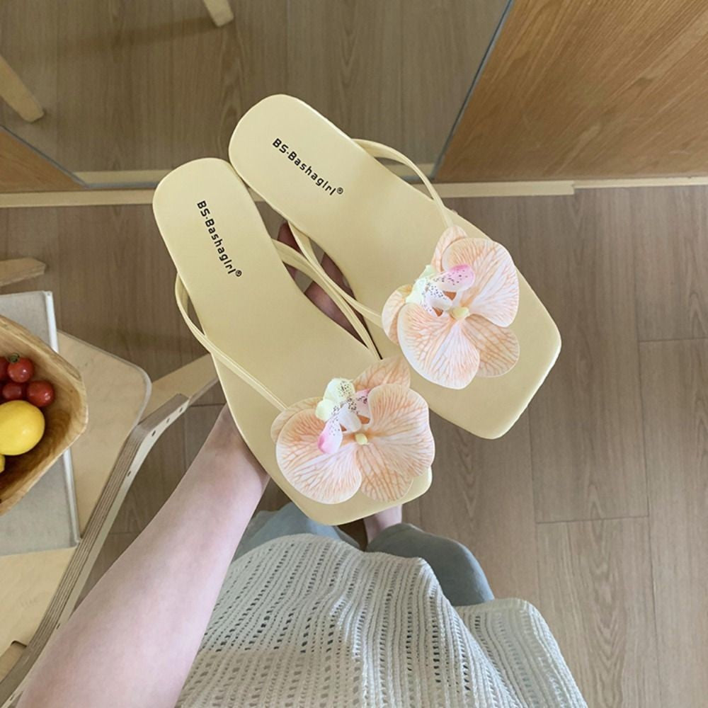 Daily Sweet Butterfly Orchid Slipper Elegant Vacation Flower Flip Flops Out Wear Summer Women's Sandals Outdoor