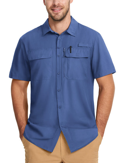 TACVASEN Short Sleeve Fishing Shirts Men's UPF 50+ Sun Protection Cargo Work Shirts Mesh Breathable Quick Dry Hiking Shirts Man