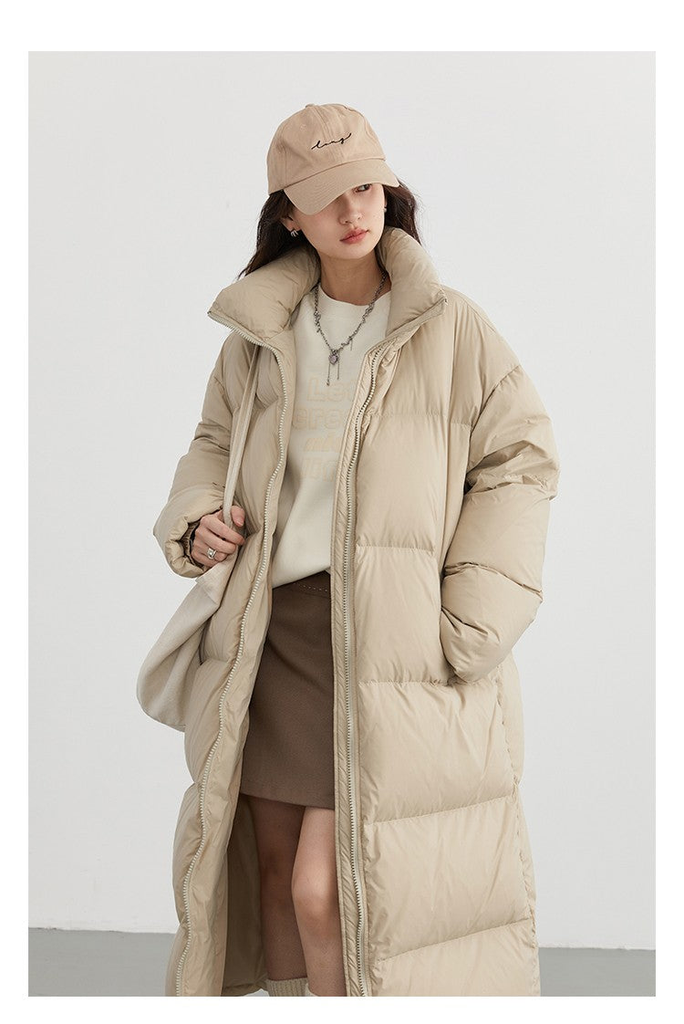 CHIC VEN Women Down Coats Loose Thick Stand-up Collar New Long Thick Down Jacket 80 White Duck Down Female Outerwear Winter 2024