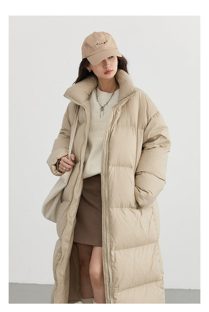 CHIC VEN Women Down Coats Loose Thick Stand-up Collar New Long Thick Down Jacket 80 White Duck Down Female Outerwear Winter 2024