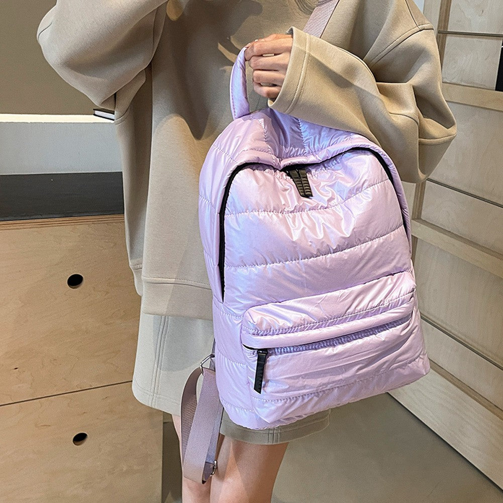 Mochila Escolar Acolchoada de Inverno para Estudantes com Grande Capacidade, Bolsa de Livros Casual de Cor Sólida com Alça Ajustável para Adolescentes