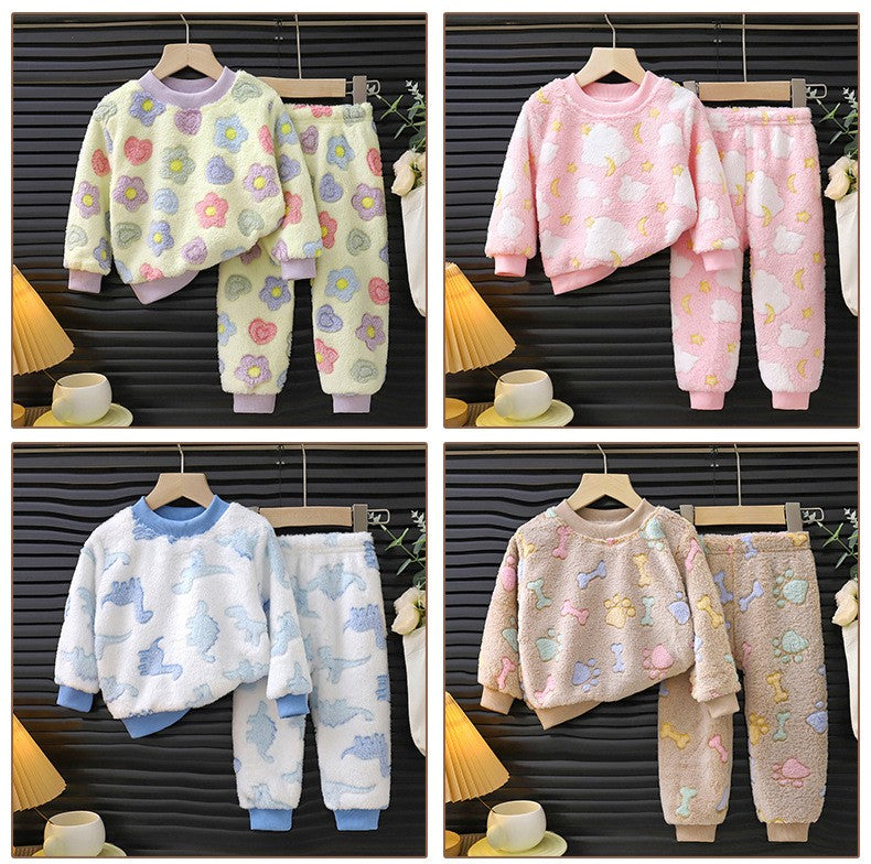 Winter Kids Pajama Set Thick Flannel Sleepwear for Boys and Girls, Warm Fleece Lined Homewear for Toddlers and Children
