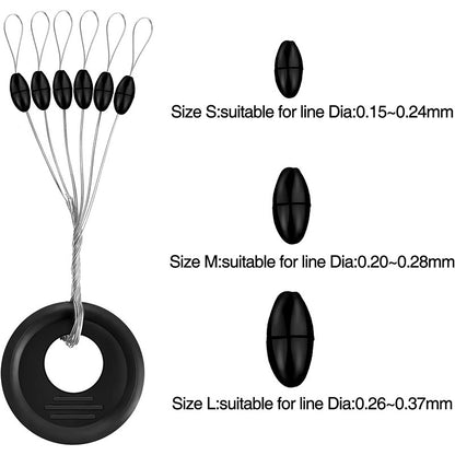 PRO BEROS 60 Unidades 10 Conjuntos de Borrachas Pretas de Feijão Espacial para Boia de Pesca Oval, Parador de Boias de Pesca para Gato-Marinho Flotador, Boia de Pesca Folat, Paradas de Linha