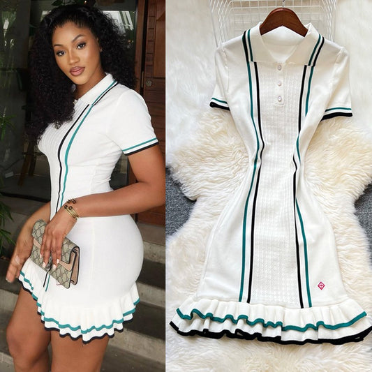 YuooMuoo Brand Fashion Women Knitted Mini Dress Ins Hot Sexy Package Hips Ruffle