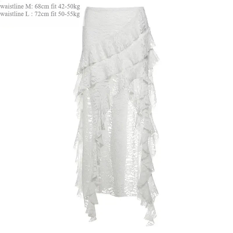 Gothic Skirt 2000s Summer Women's Clothes Gyaru Kpop Streetwear Lace High Waist Casual Aesthetic Long Skrit Femme Hip Hop Skirts