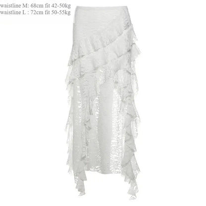 Gothic Skirt 2000s Summer Women's Clothes Gyaru Kpop Streetwear Lace High Waist Casual Aesthetic Long Skrit Femme Hip Hop Skirts