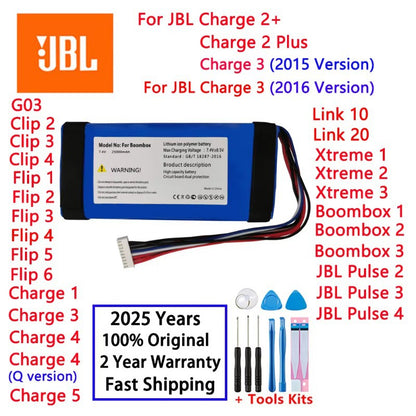 Alto-falante Original Recarregável Para JBL Clip Boombox Pulse Xtreme Flip Charge 1 2 2+ 3 4 5 6 Link 10 20 Plus Bateria