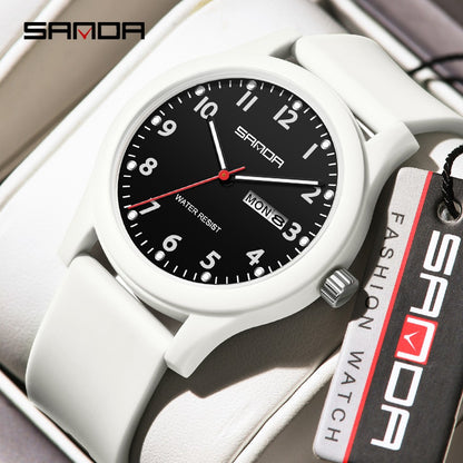 SANDA 3263 Fashion Casual Men Watch Silicone Strap Waterproof Luminous Clock Unisex Wristwatch Date Week Sport Man Watches