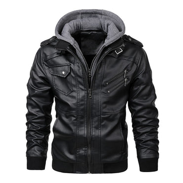 APPEARWAY Spring Antumn Men Brown Leather Motorcycle Jacket With Removable Hooded Male PU Jacket Coat EU Size High Quality