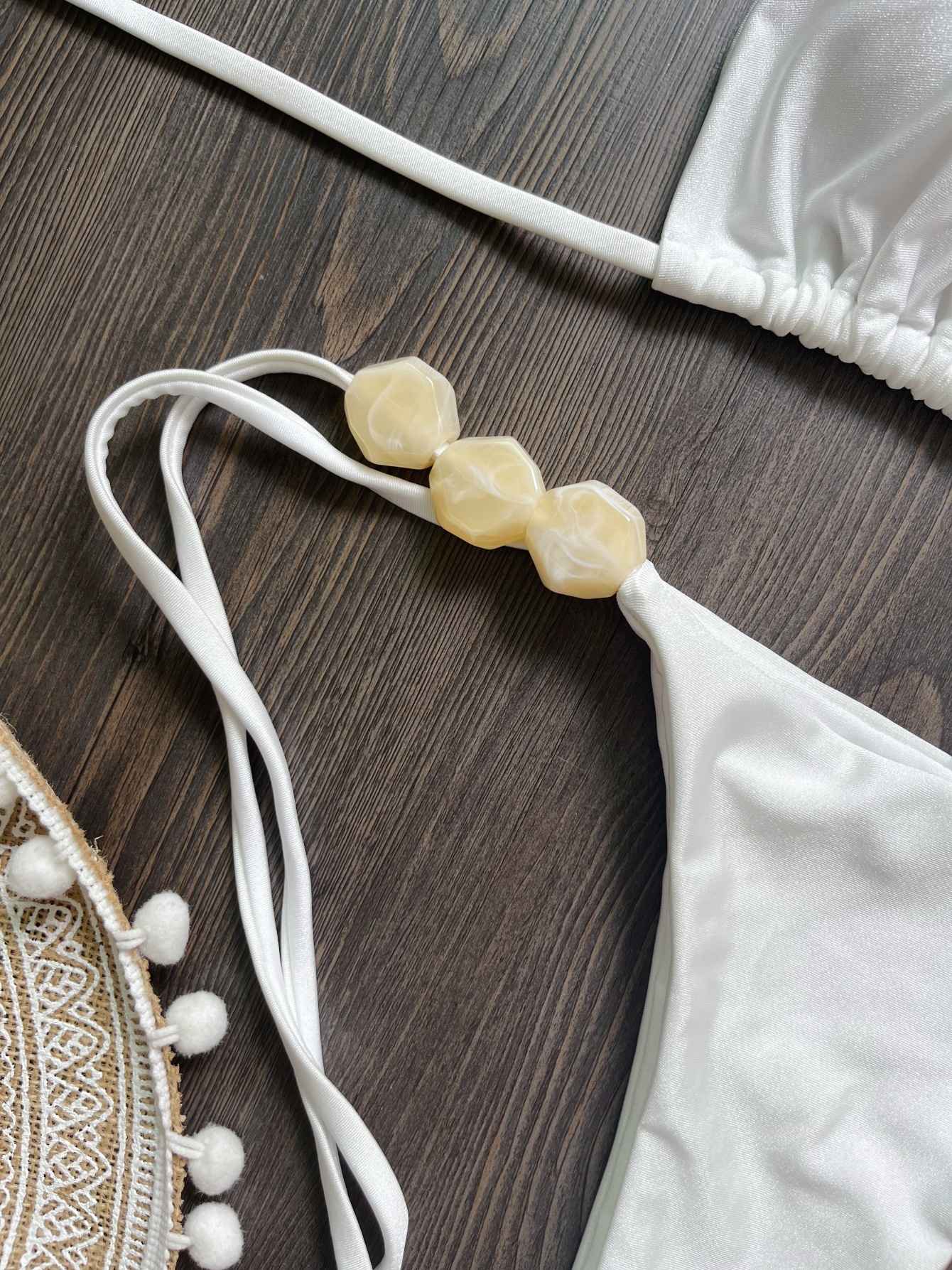 2025 Sexy Bead Bikini Swimwear Women Halter Bikini Swimsuit Beach Halter V Neck Bikini Set Beachwear Summer Bathing Suit