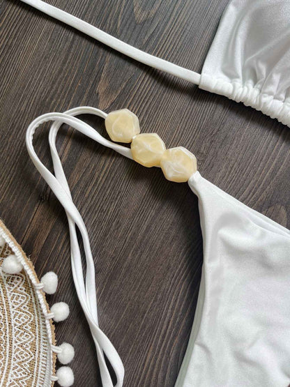 2025 Sexy Bead Bikini Swimwear Women Halter Bikini Swimsuit Beach Halter V Neck Bikini Set Beachwear Summer Bathing Suit