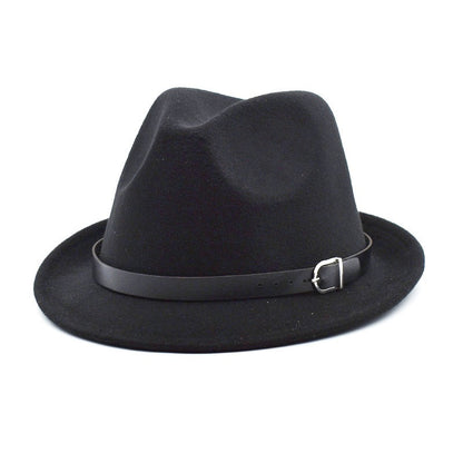 European Classical felt Fedoras Hat for Men Women Cowboy Trilby Cap Homburg Church Jazz Hat with Belt