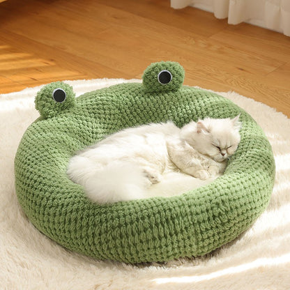 Nova Cama para Animais de Estimação Inverno Quente Toca para Cão Gato Vilinha Pelúcia Colchão para Pets Pequeno Formato Sapo Semi-Fechada Casa para Gatinhos Filhotes Suprimentos para Animais de Estimação