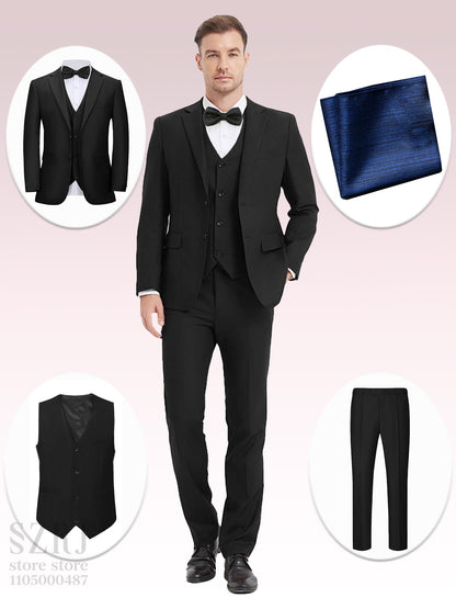 4pcs Classic Business Suit: Blazer, Vest, Pants, Pocket Square - Quality, Comfort, Stylish Lapel | Weddings/Parties/Business