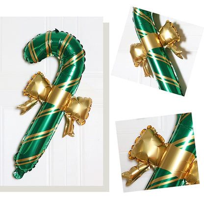 6pcs Christmas Decoration Candy Cane Bow Balloon Red And Green Stripes Christmas Foil Balloon Xmas New Year Party Supplies