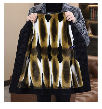 Korean Winter Woolen Jacket Men Plush and Warm Short Trench Coat Plaid Casual Business Streetwear Overcoat Social Men Clothing