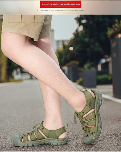 2025 Summer Men's Sandals Thick soled Baotou beach shoes Outdoor oversized casual Shoes Male lightweight hollow sandals Homme