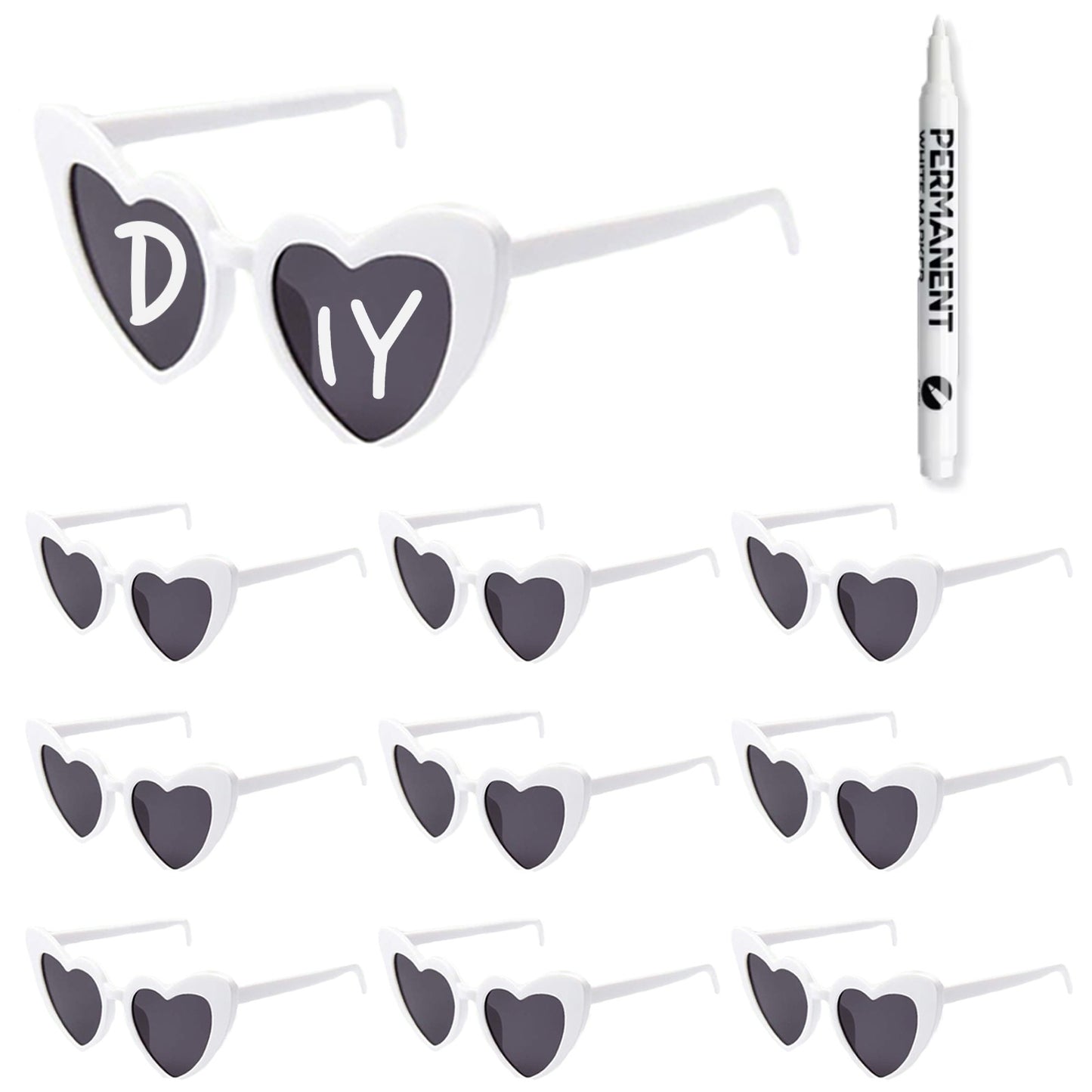 100-10Pcs DIY Wedding Sunglasses Personalised Heart Sunglasses with Pen Bachelorette Party Glasses Bridesmaid Gifts for Guests