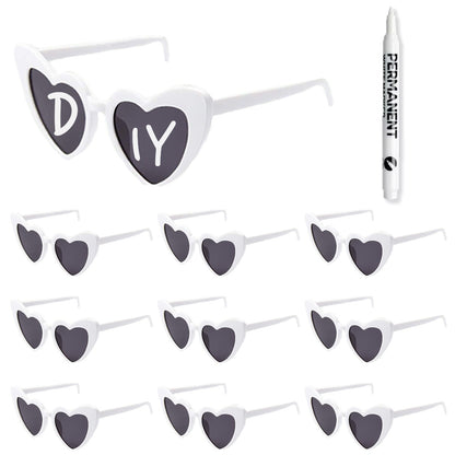 100-10Pcs DIY Wedding Sunglasses Personalised Heart Sunglasses with Pen Bachelorette Party Glasses Bridesmaid Gifts for Guests