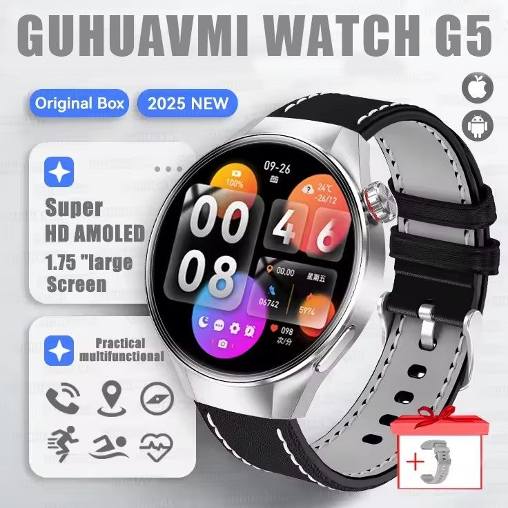 Smartwatch 2025 Original G5 Plus, Tela AMOLED HD de 1,75", Rastreamento GPS, Frequência Cardíaca, Chamada Bluetooth, Bússola para Homens