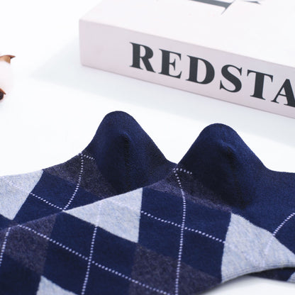 5 Pairs Mens Dress Socks Plus large Size?High Quality Combed Cotton Crew Socks?Black Cool Argyle Breathable Casual Socks for men