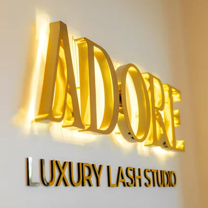Gold 3D Outdoor Letters Illuminated Metal Backlit Sign Custom LED Lighted Company Business Signage for Indoor/Outdoor Use