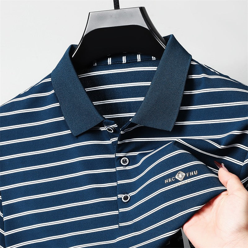 Men's Casual and Fashionable Striped Short Sleeved Polo Shirt Summer Comfortable Sweat Absorbing Breathable and Versatile Top