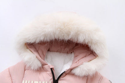 2025 Russian Winter Jumpsuit For Kids Plus Velvet Hooded Newborn Baby Romper 0-2 Years Infant Girl Winter Overalls Baby Snowwear