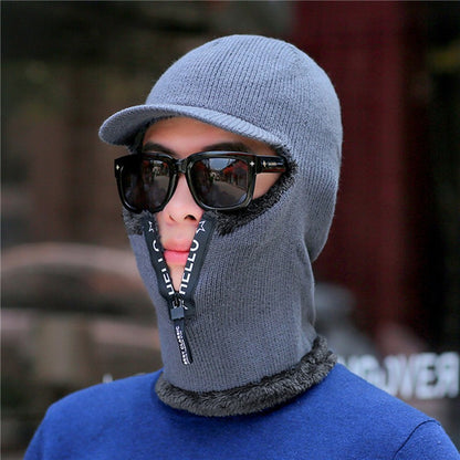 Novos Homens Inverno Quente Lã Chapéu Outdoor Proteção Orelha Chapéus Quente Grosso Bicicleta Gorro de Malha com Cachecol Viseiras à Prova de Vento